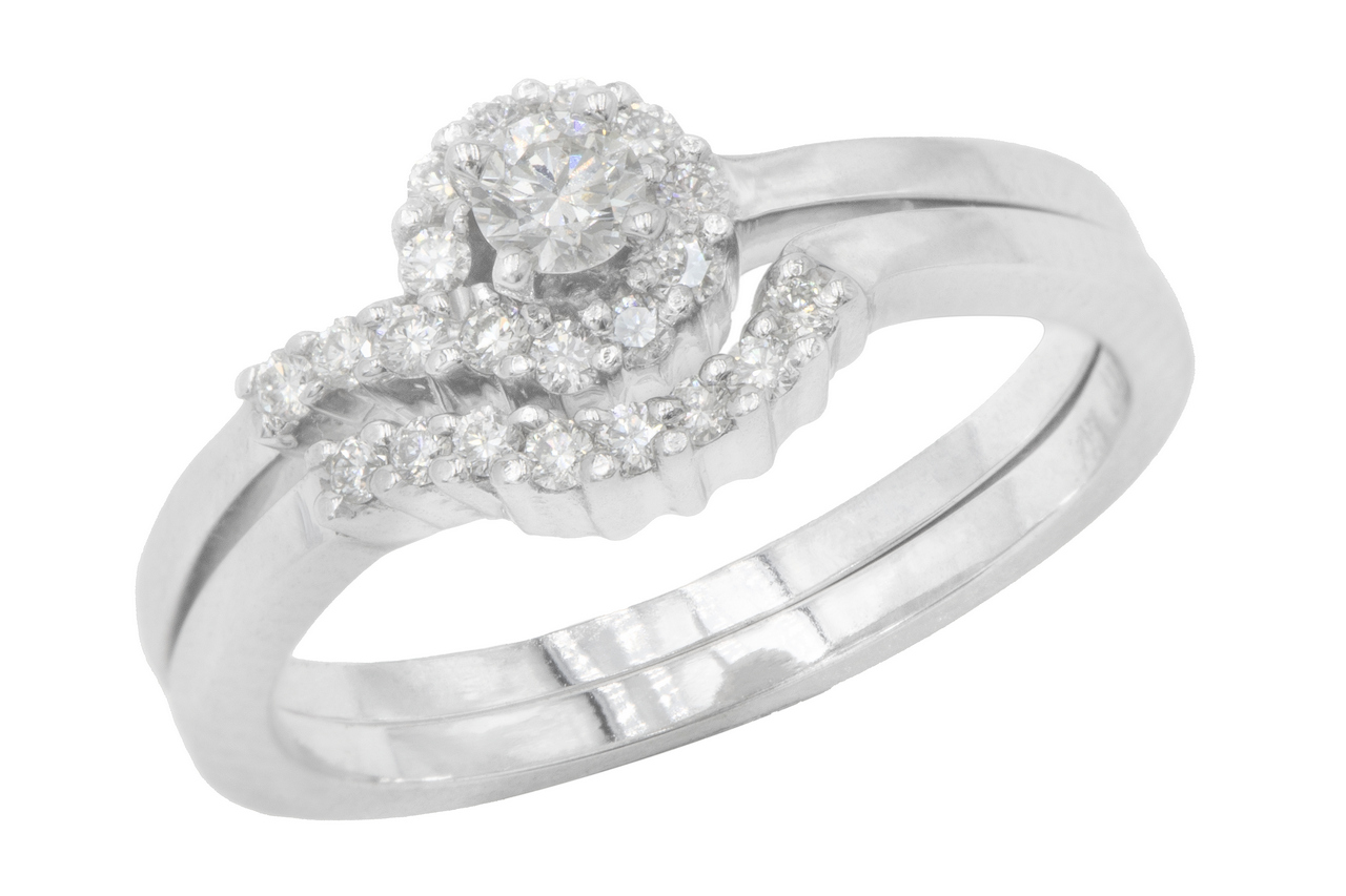 14 karat white gold wedding and engagement ring set with diamonds ...